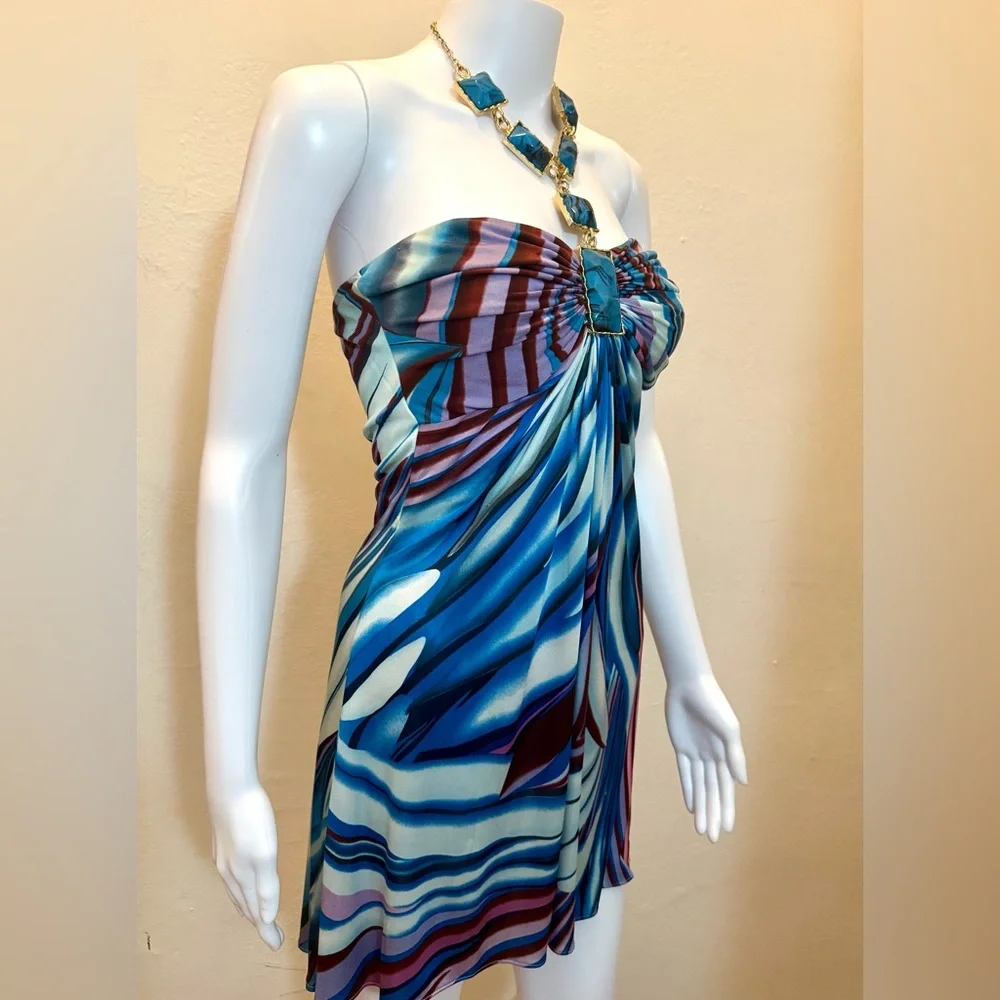 SKY Statement Necklace Swirl Print Strapless Mini Dress - Size Small - Picture 6 of 12